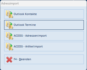 Auswahlfenster Adressimport