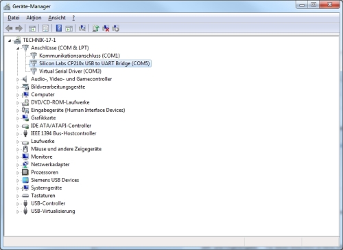 Geräte-Manager mit CP210x-Eintrag