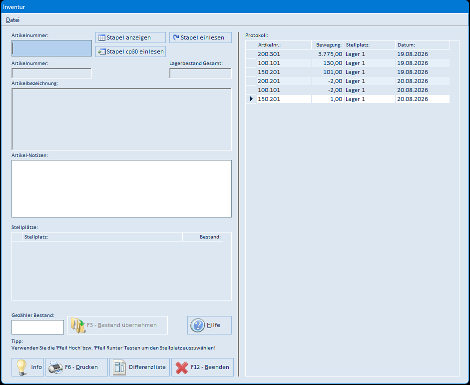 Hauptfenster der emis.inventur.2