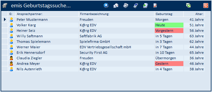 Hauptfenster mit Geburtstagsliste
