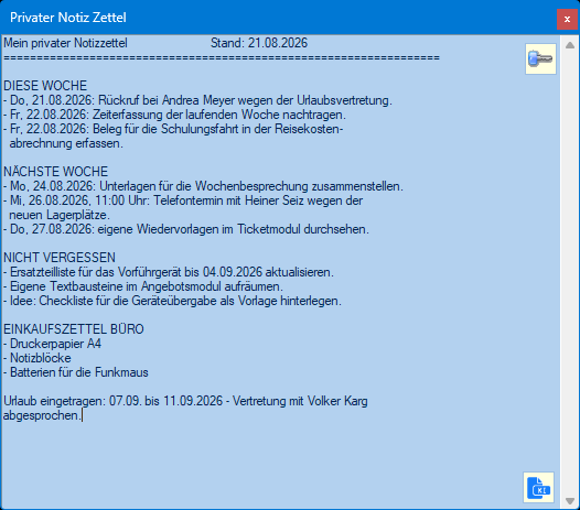 Privater Notiz Zettel