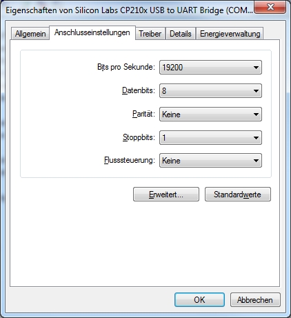 Anschlusseinstellungen des COM-Ports