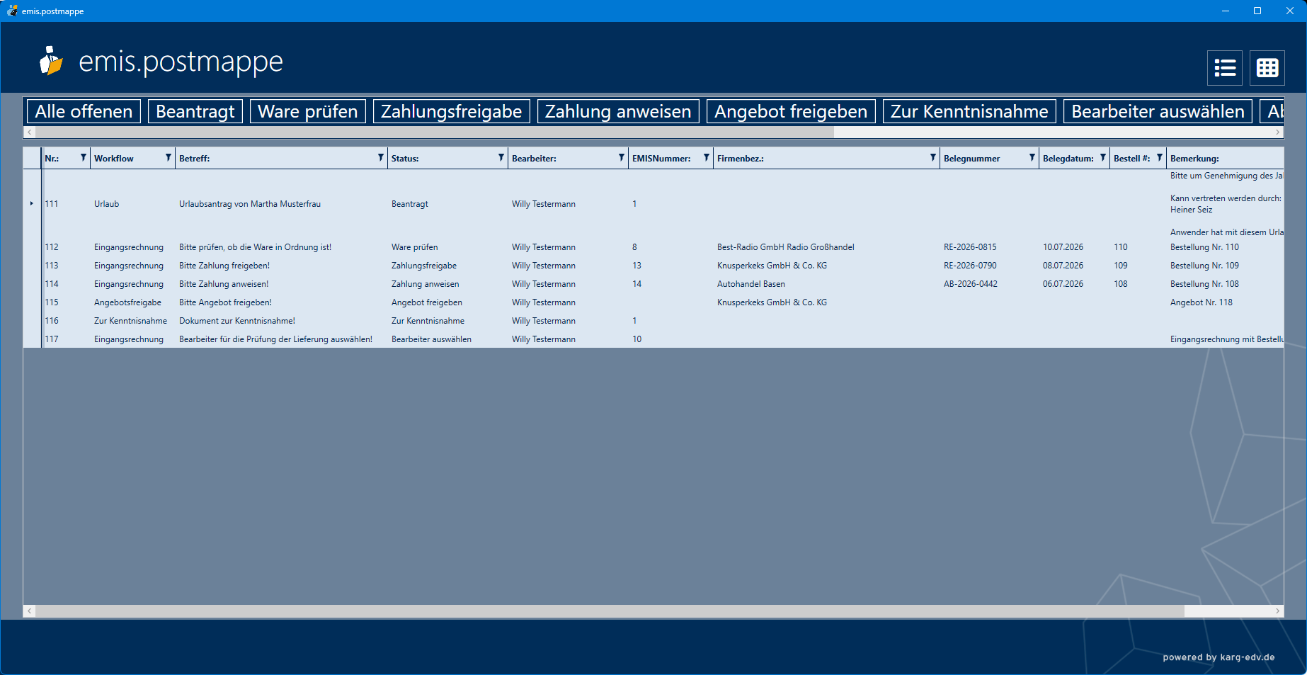 Hauptfenster – Tabellenansicht