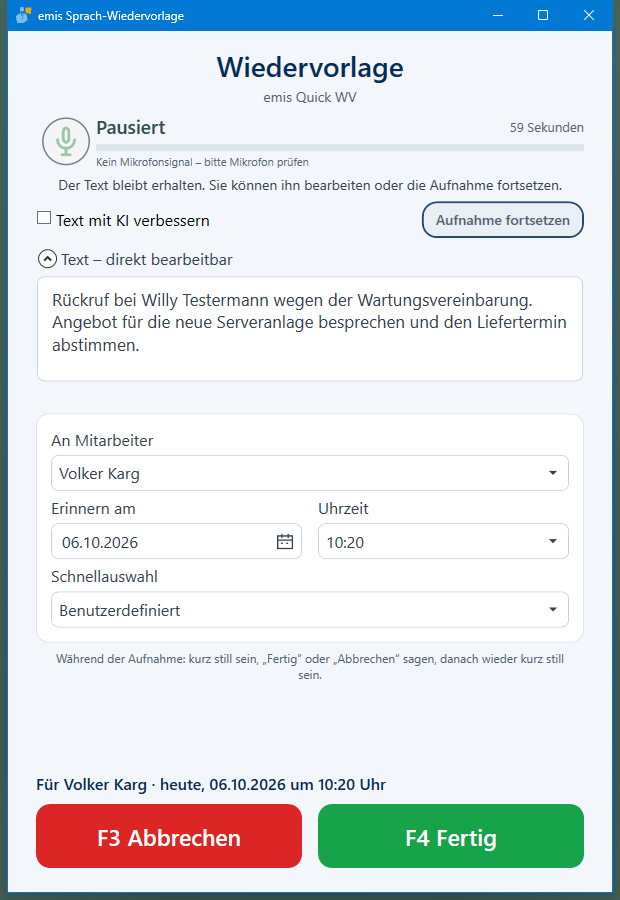 Aufnahme pausiert