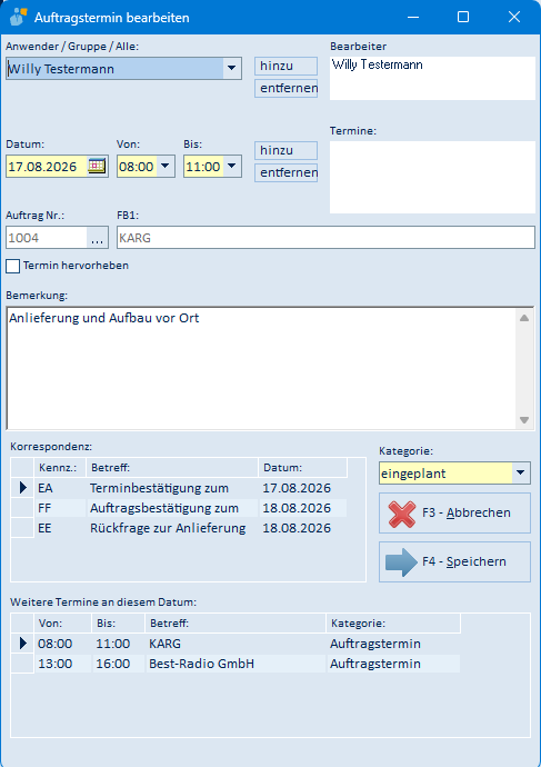 Auftragszeitpunkt bearbeiten