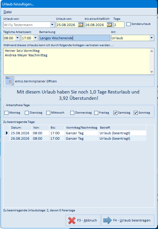 Urlaub hinzufügen