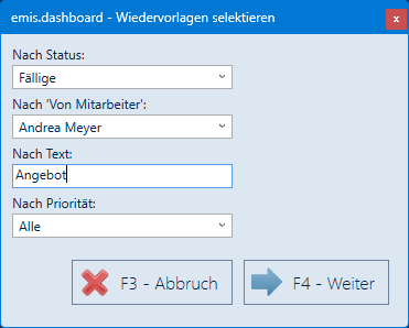 Wiedervorlagen selektieren