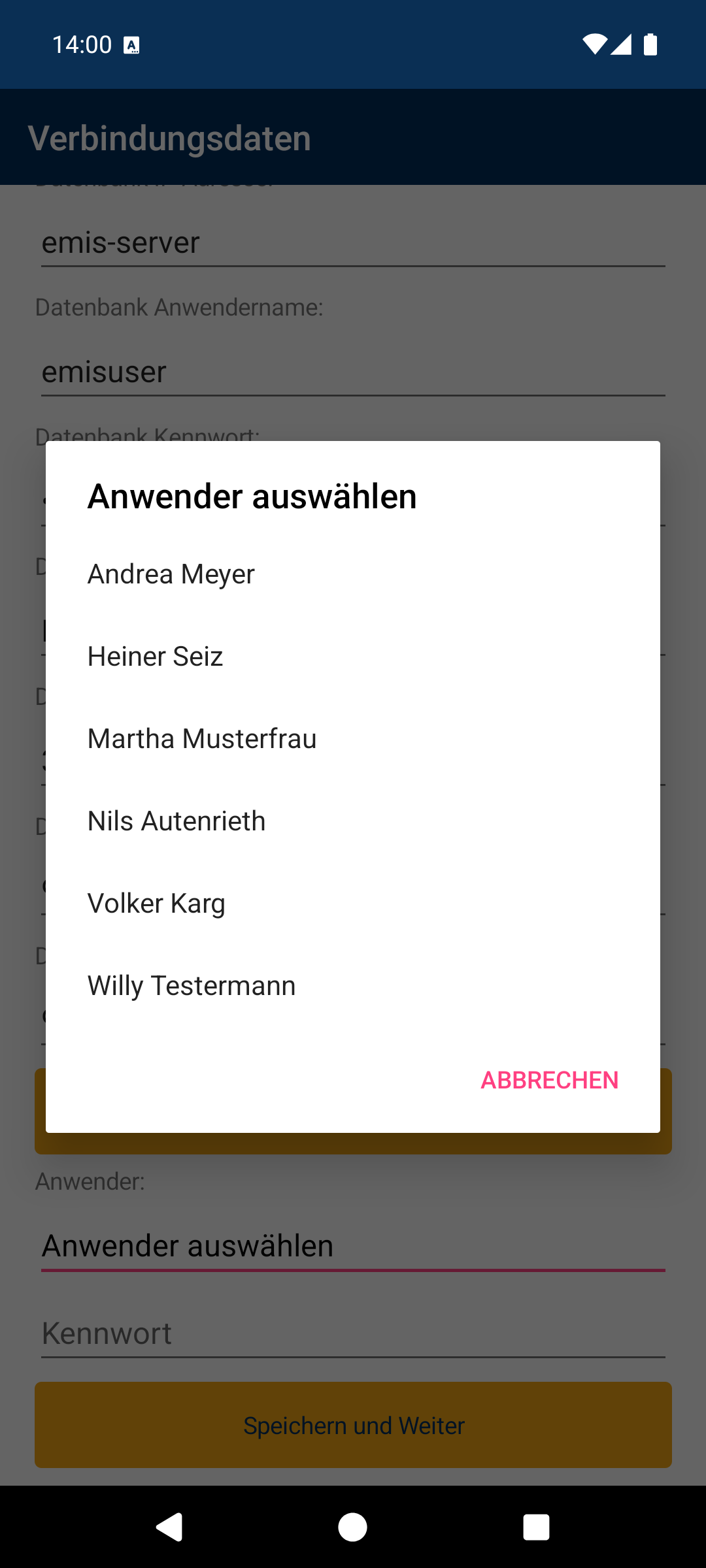 Anwender auswählen