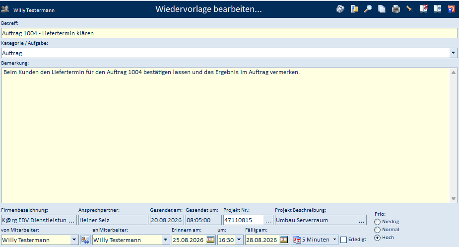 Wiedervorlage bearbeiten