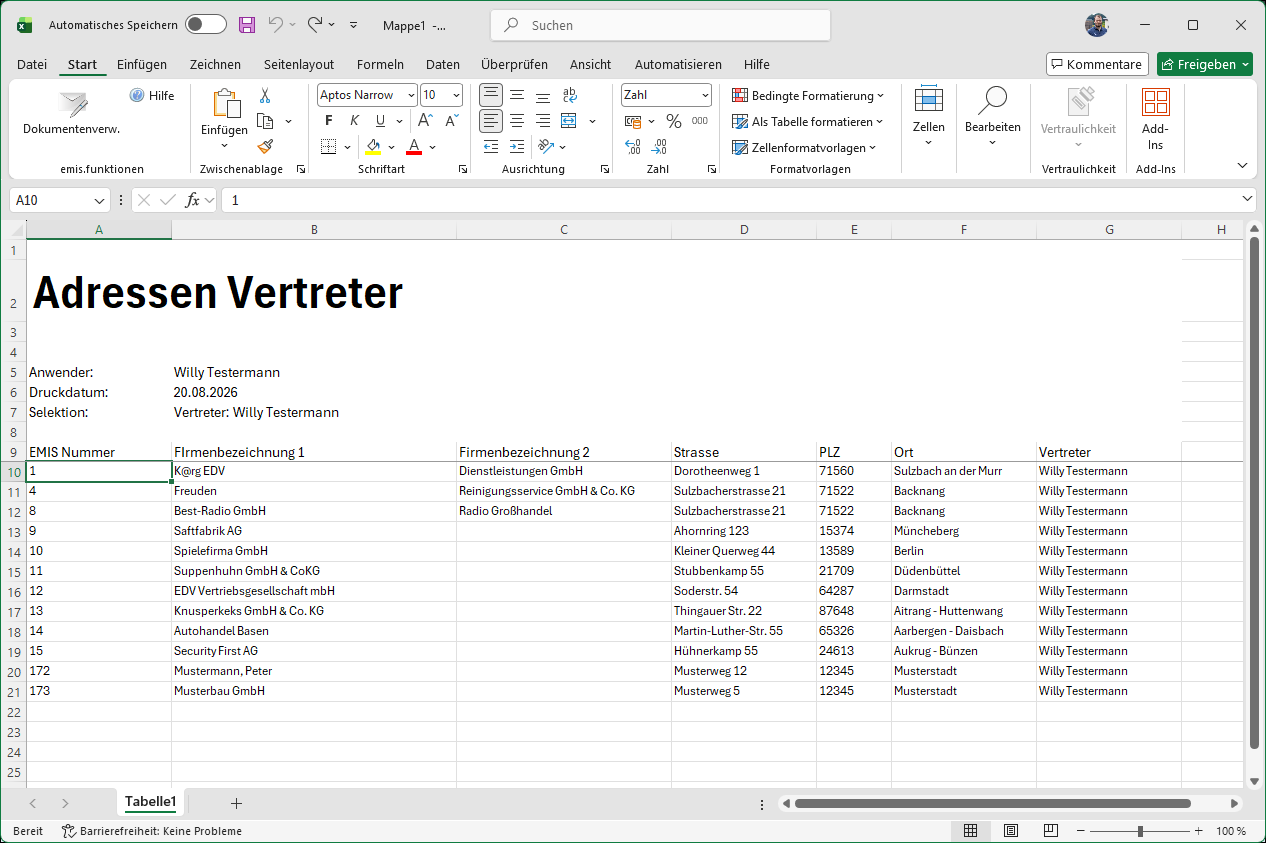 Ergebnis in Excel