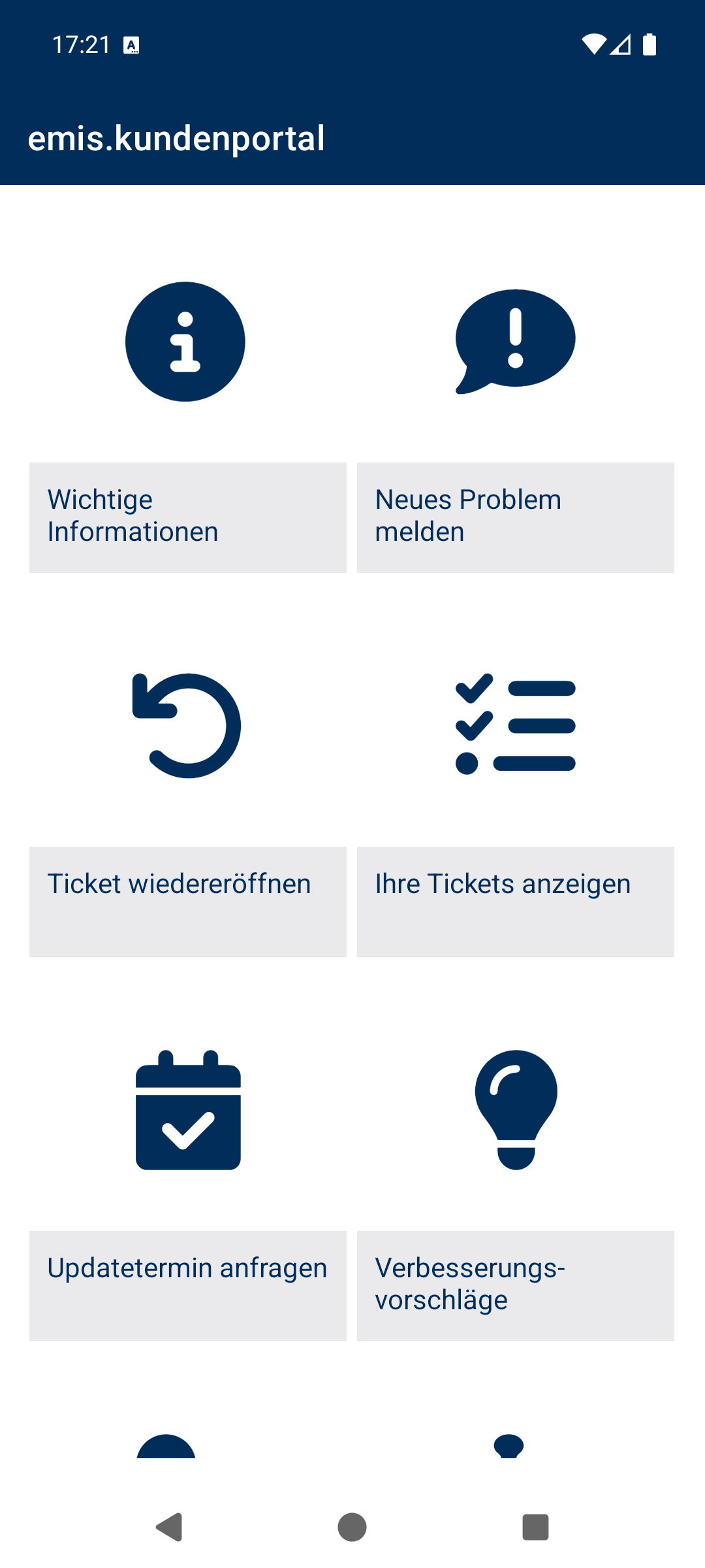 Hauptmenü, oberer Teil