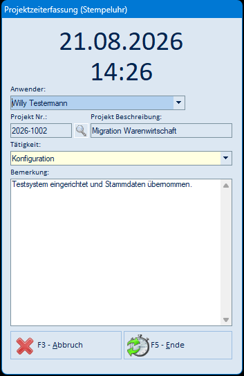 Laufende Erfassung beenden
