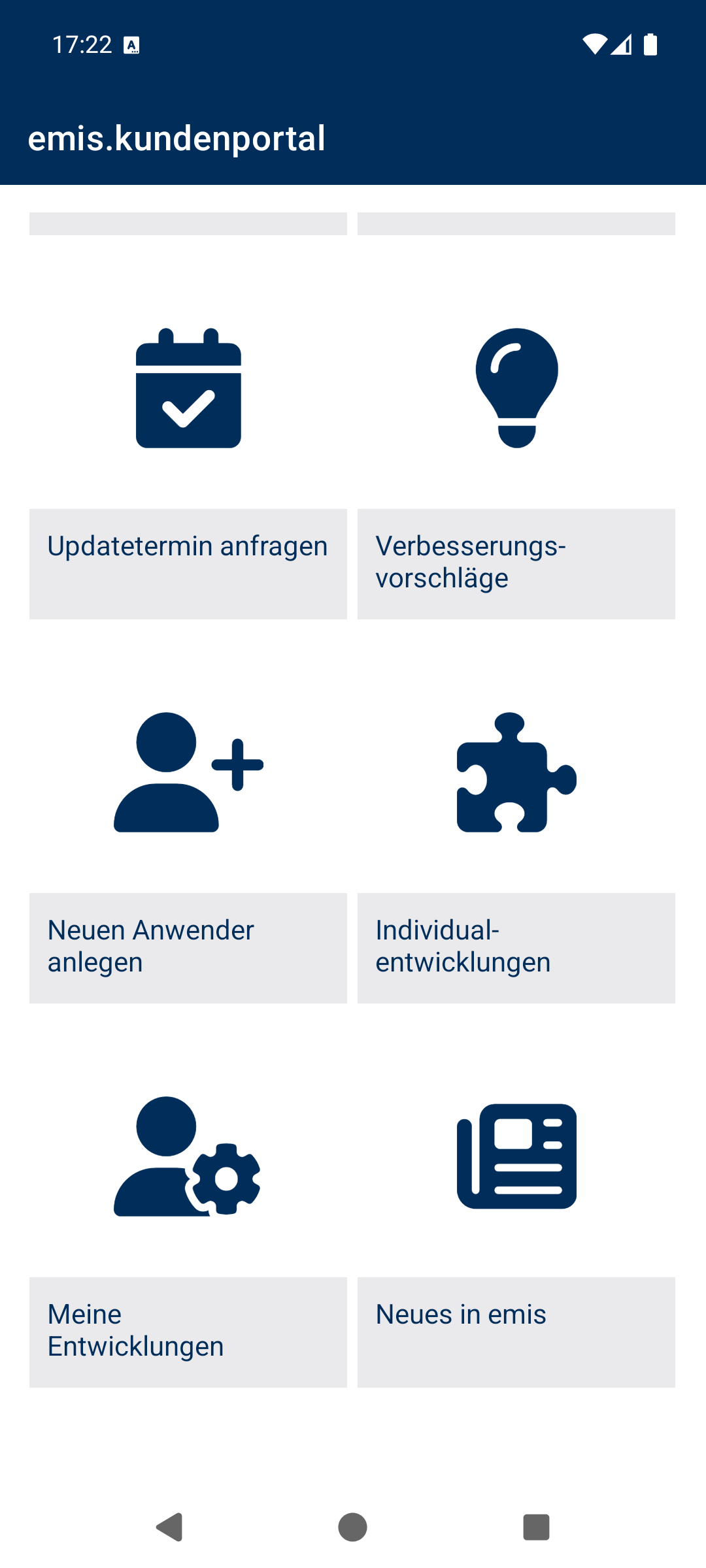 Hauptmenü, mittlerer Teil
