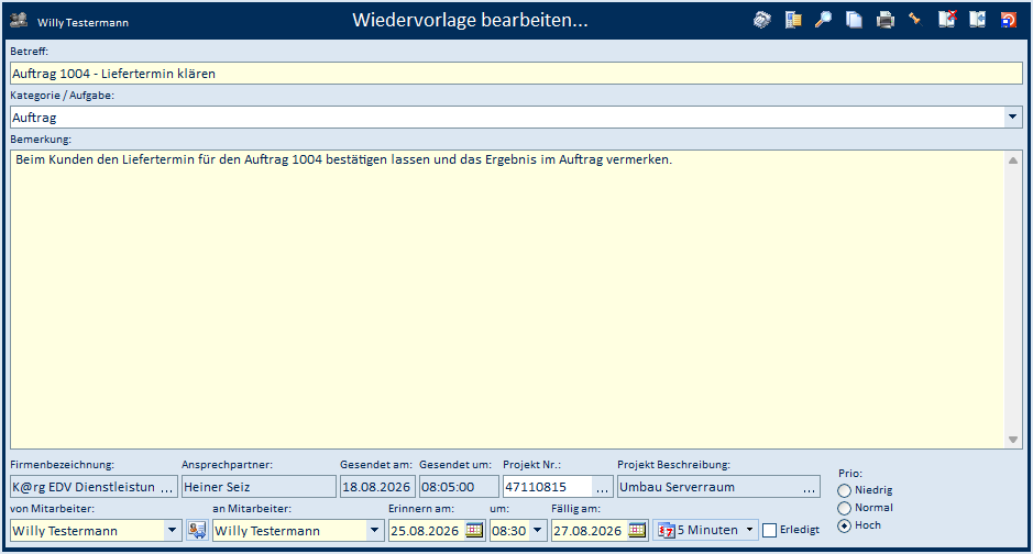 Wiedervorlage bearbeiten