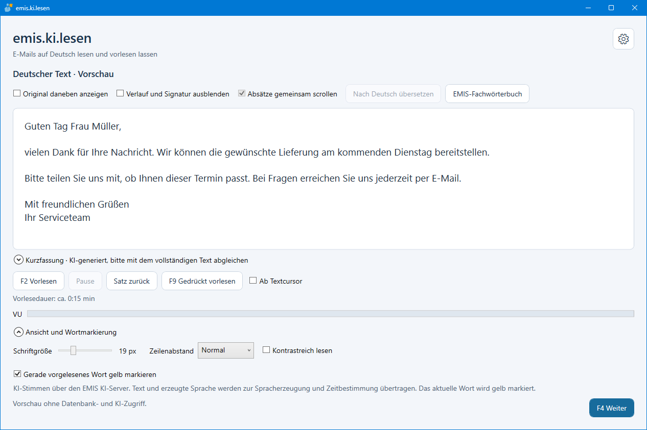 Ansicht und Wortmarkierung