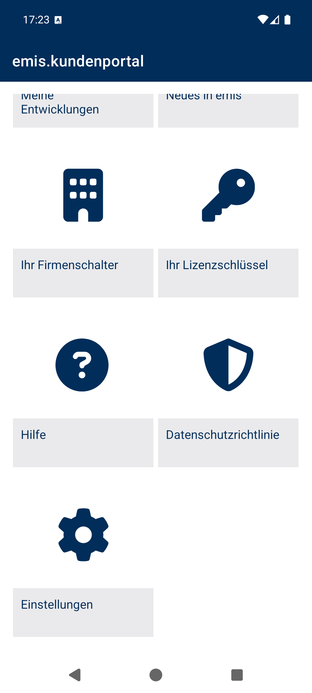 Hauptmenü, unterer Teil