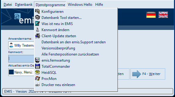 Menü Dienstprogramme