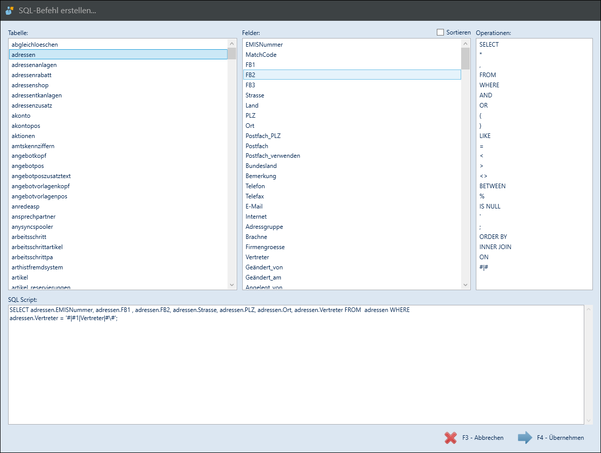 SQL-Befehl erstellen
