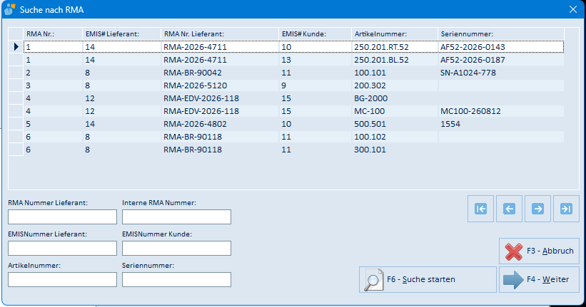 Suche nach RMA