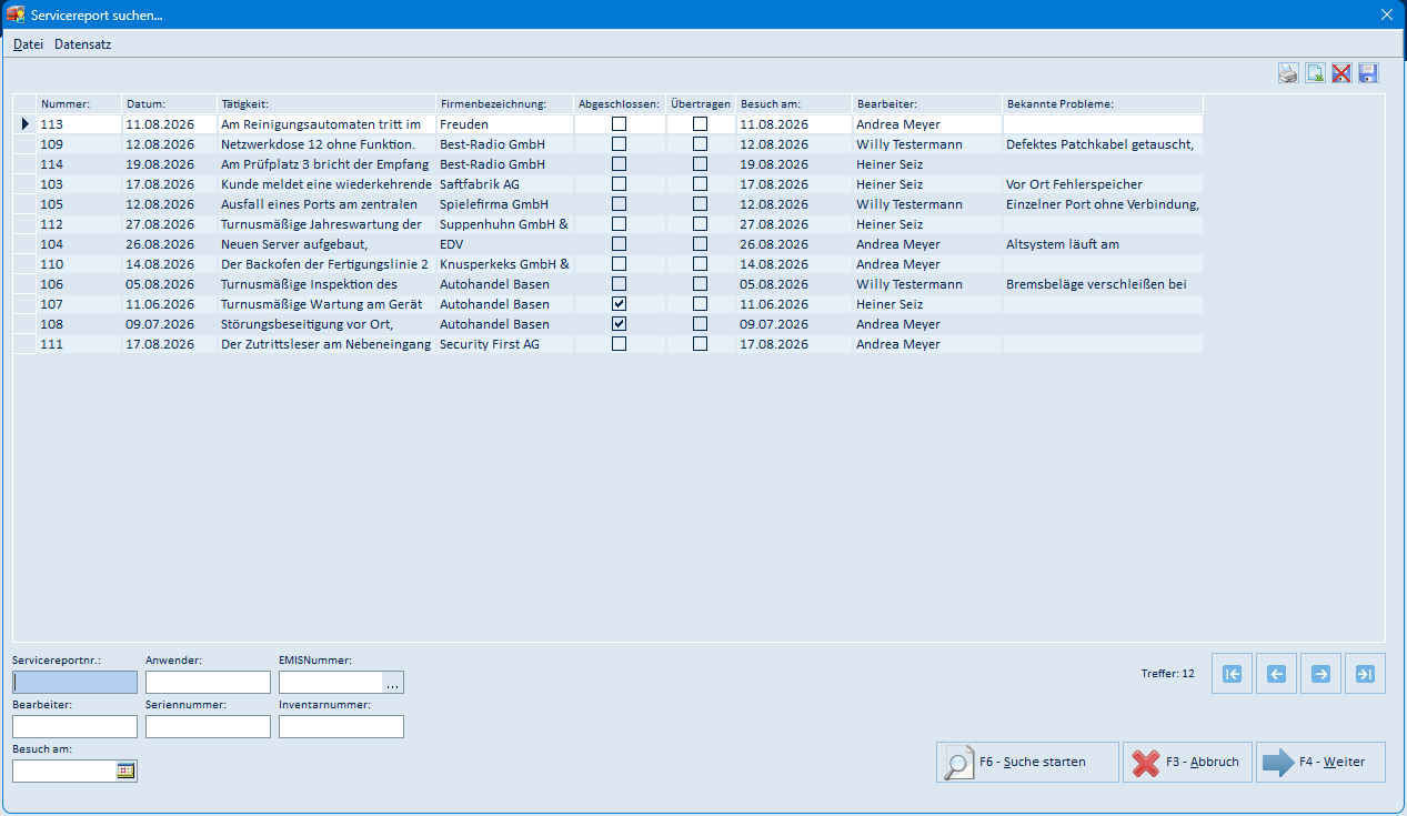Servicereport suchen