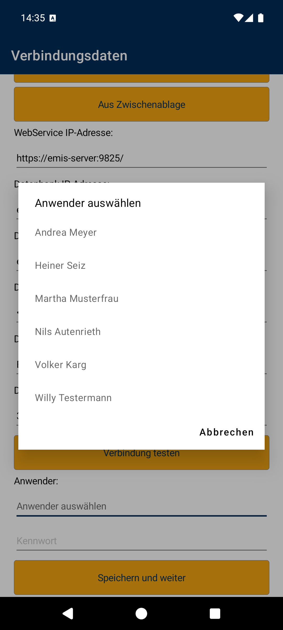 Anwender auswählen