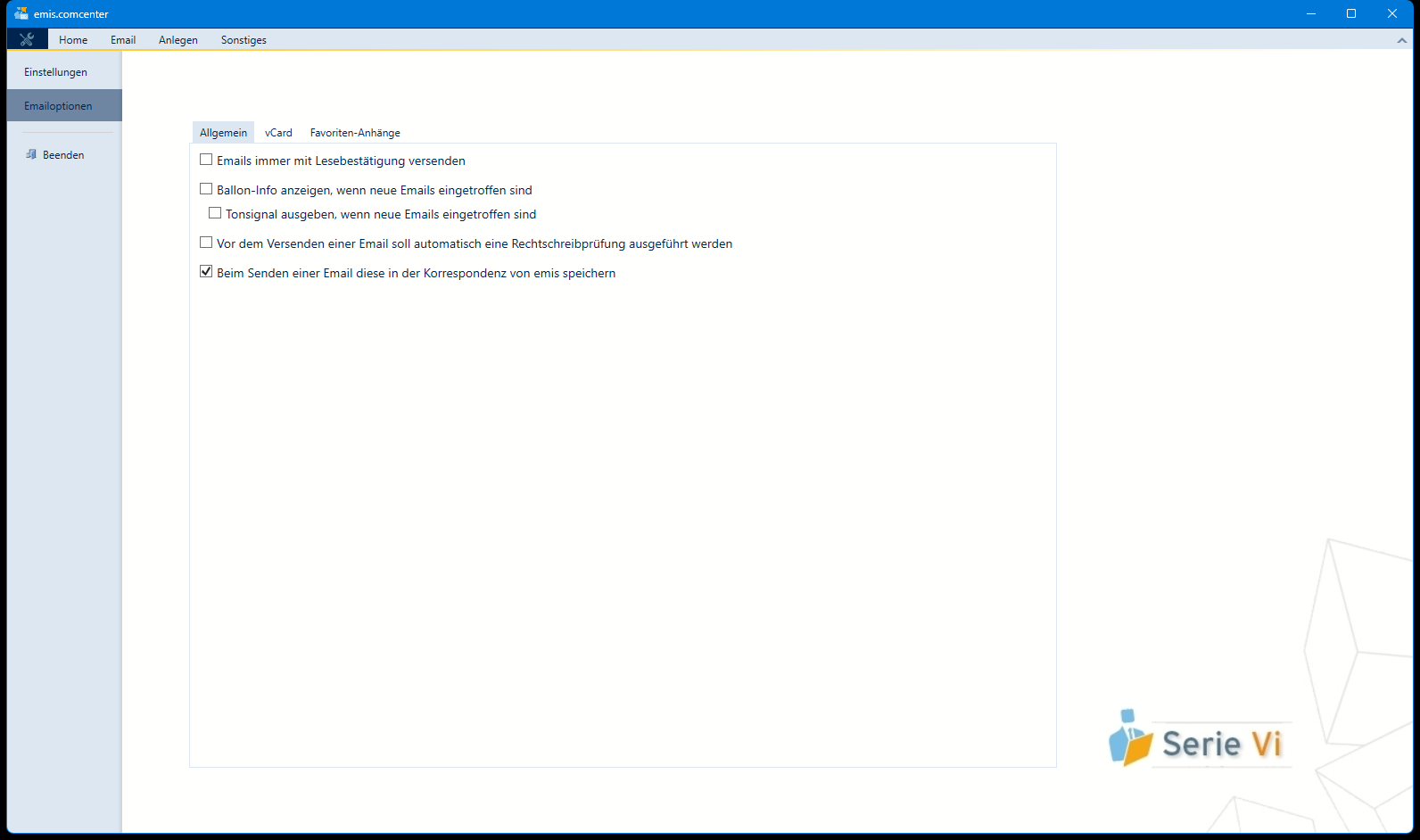 Emailoptionen Allgemein