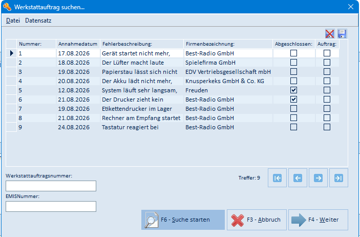 Werkstattauftrag suchen