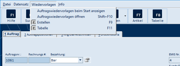 Menü Wiedervorlagen