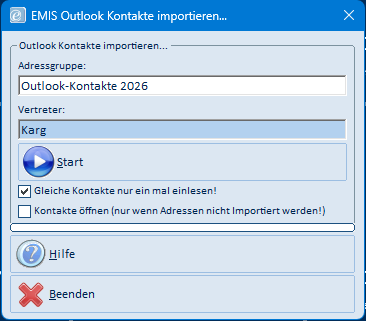 EMIS Outlook Kontakte importieren