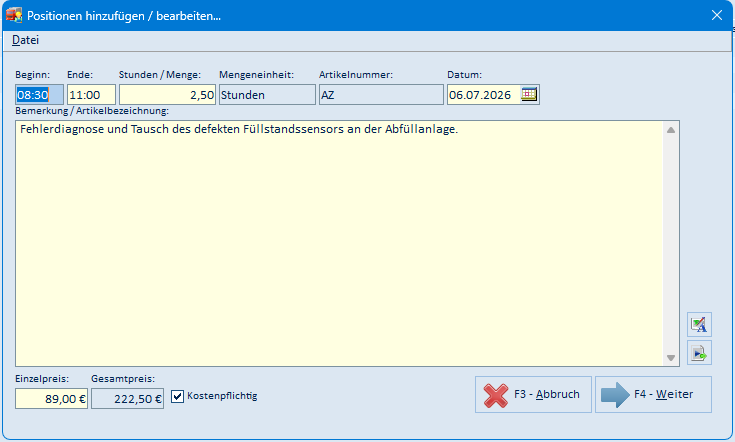Position bearbeiten