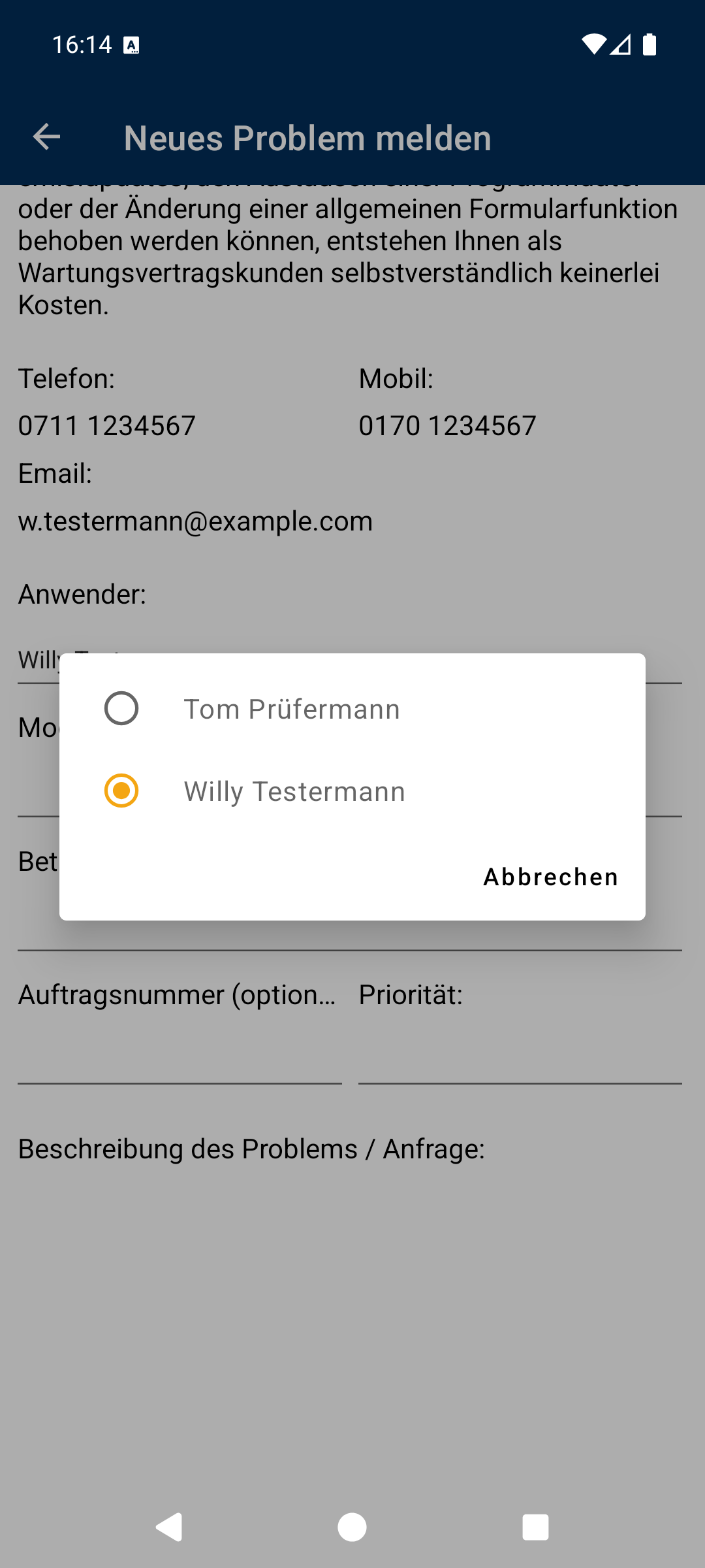 Anwender auswählen