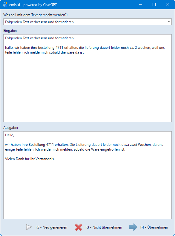 Eingabe und Ausgabe nach der Bearbeitung