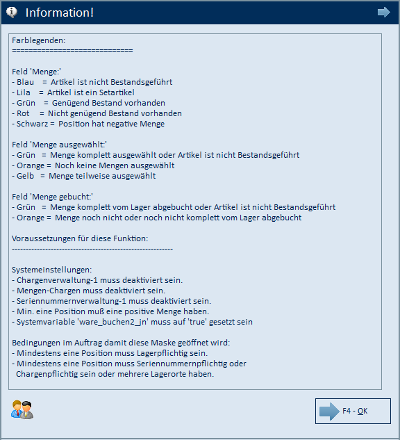 Farblegende Waren abbuchen