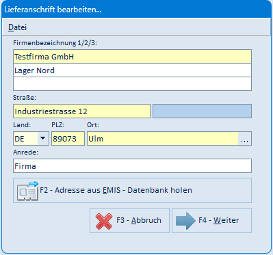 Lieferanschrift bearbeiten