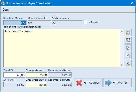 Position bearbeiten