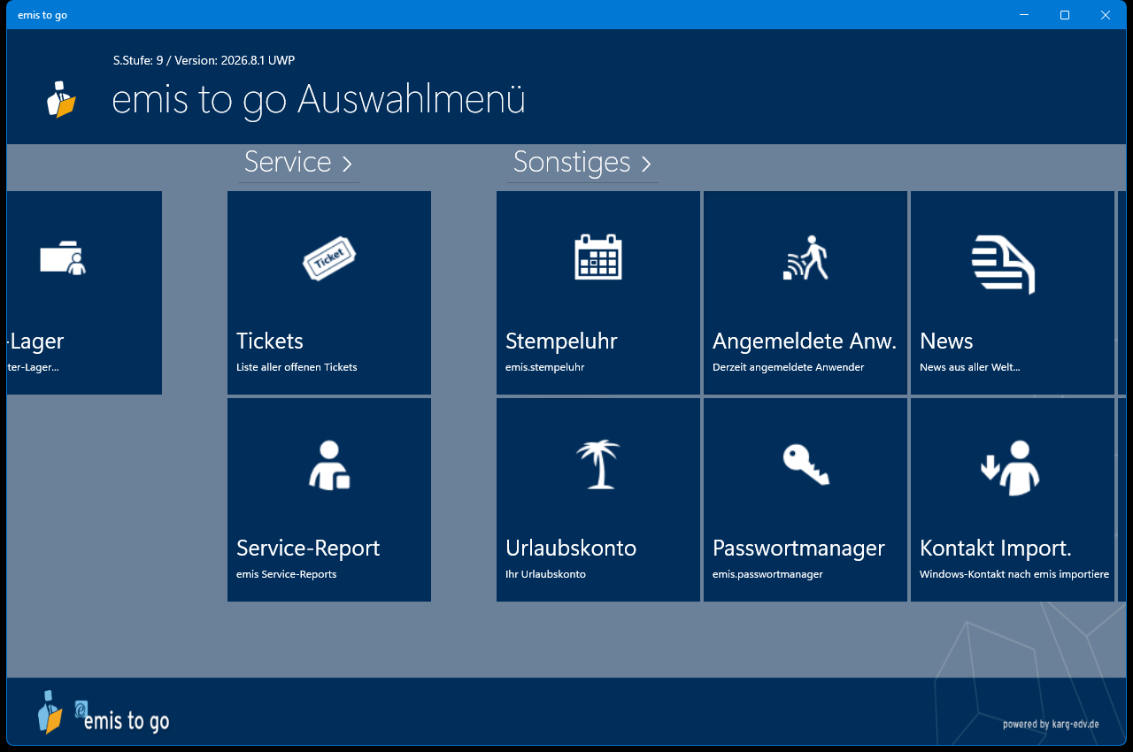 Startmenü, Gruppen Service und Sonstiges