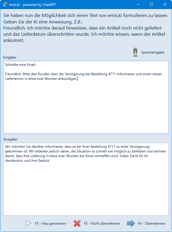emis.ki beim Entwerfen eines E-Mail-Textes