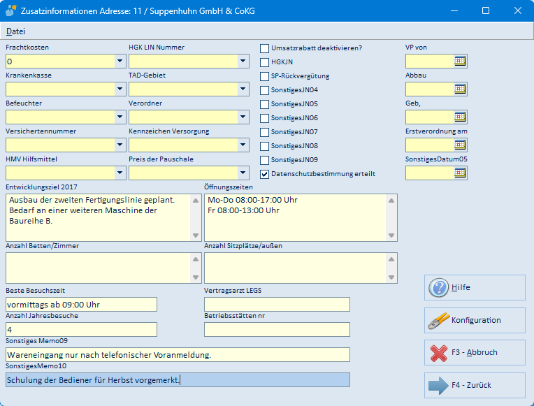 Zusatzinformationen Adresse