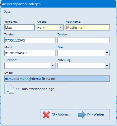 Ansprechpartner anlegen