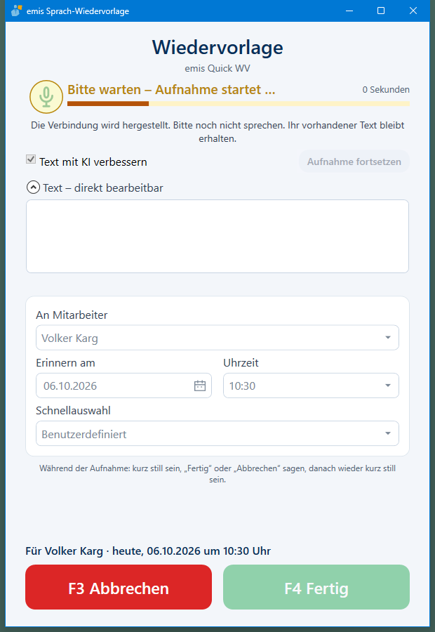 Aufnahme startet