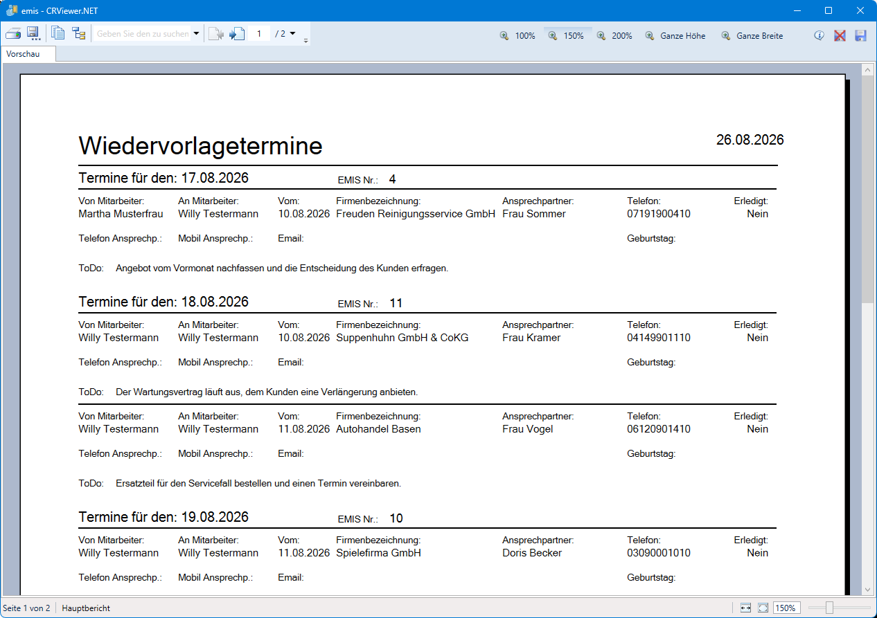 Druckvorschau Liste