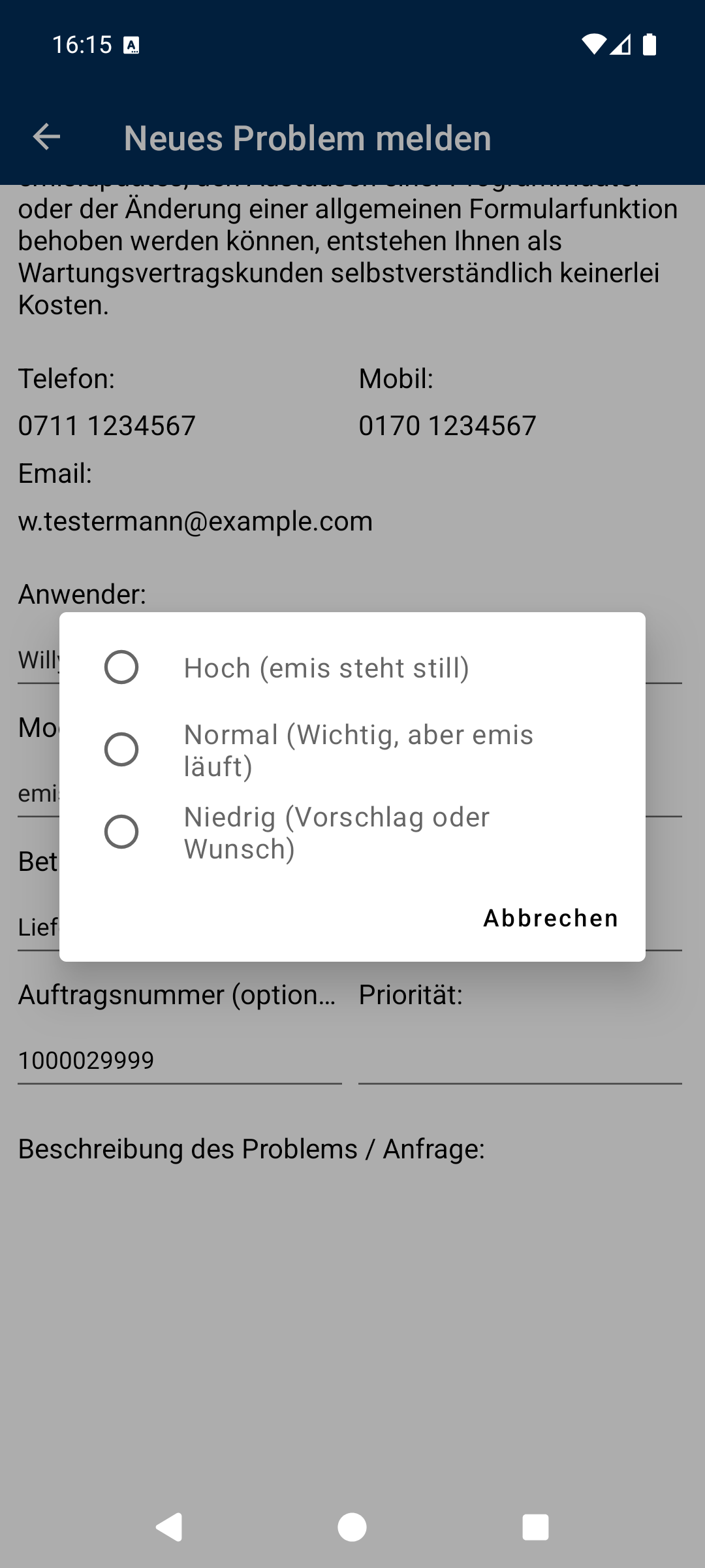 Priorität auswählen
