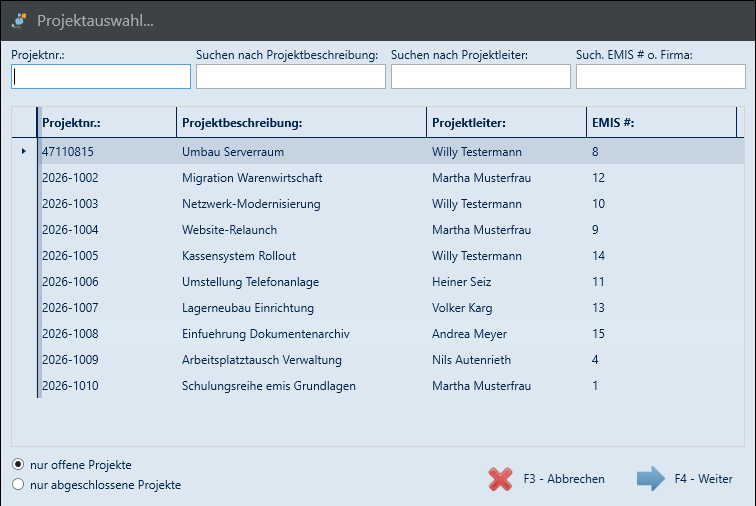 Projektauswahl
