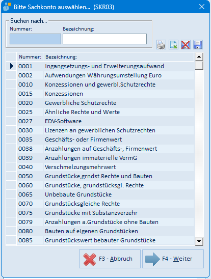 Sachkonto auswählen
