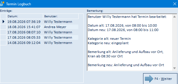 Termin Logbuch