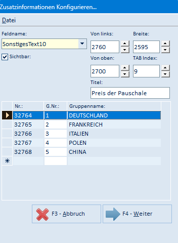 Zusatzinformationen konfigurieren