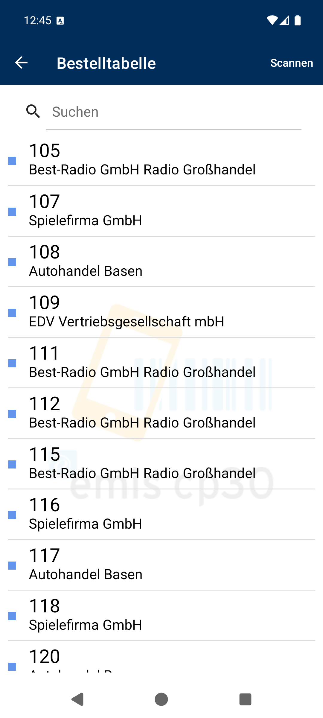 Bestelltabelle