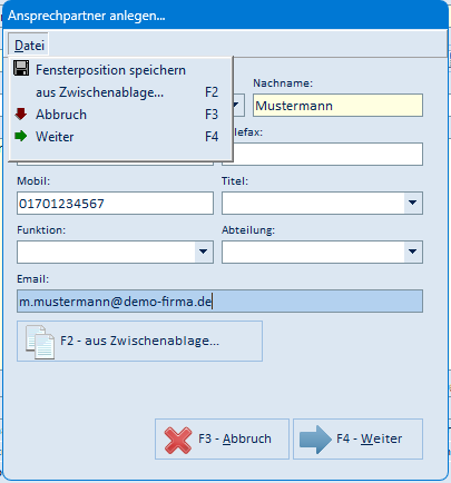 Datei-Menü Ansprechpartner