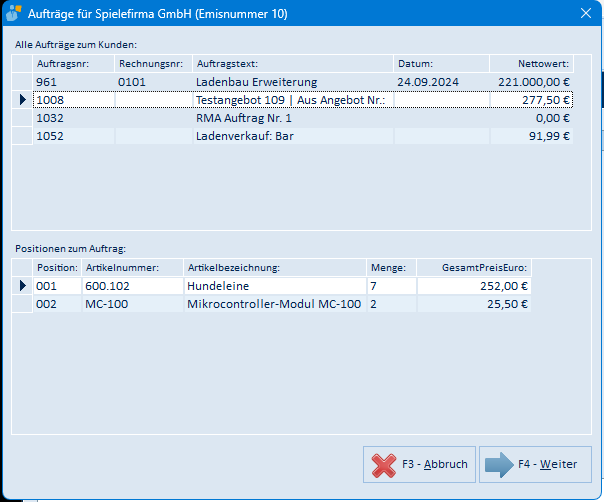 Aufträge zum Kunden