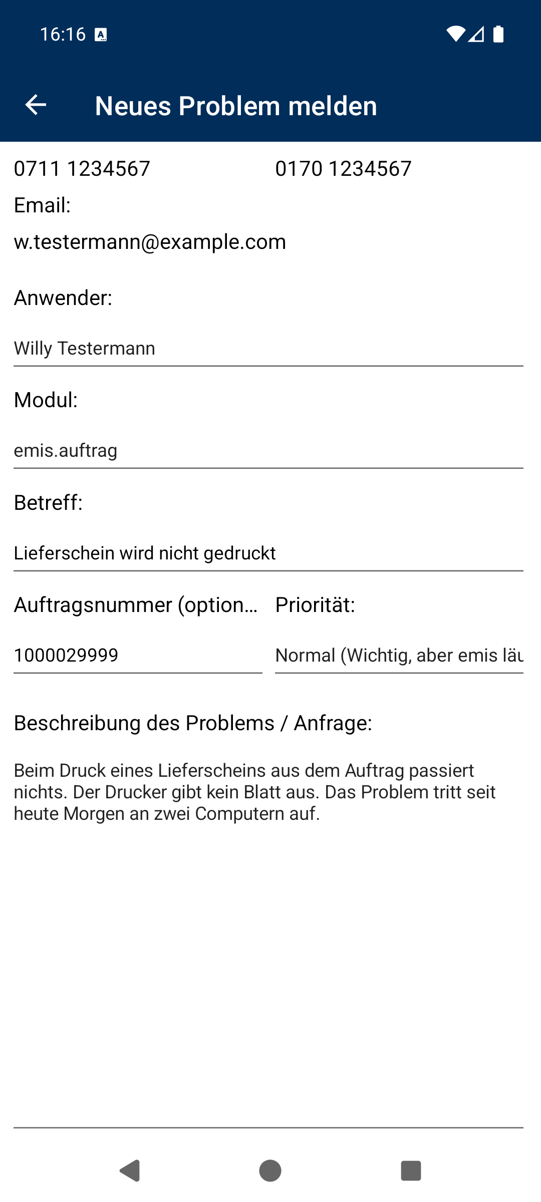 Ausgefülltes Formular